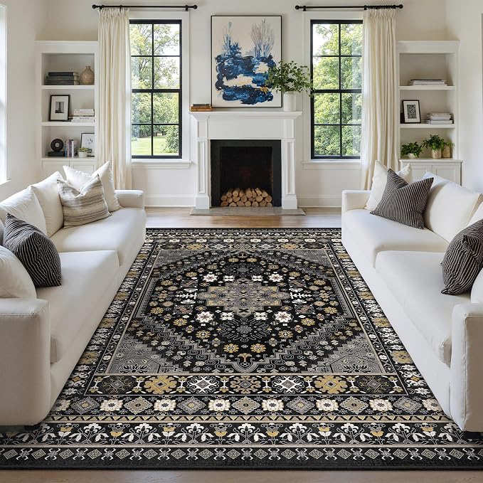 8x10 Area Rugs for Living Room, Large Washable Rug, Dining Room, Low Pile by Zesthome