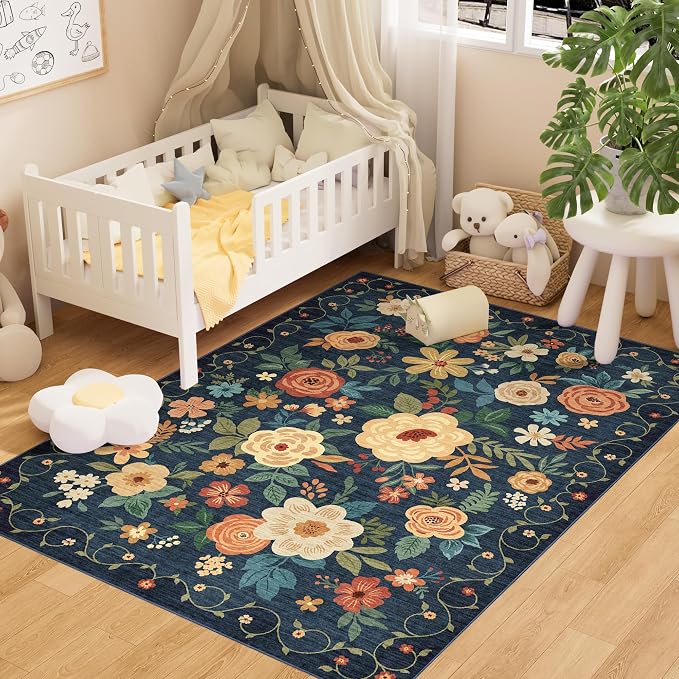 DUKINO 3x5 Area Rug, Floral Washable Rug by DUKINO