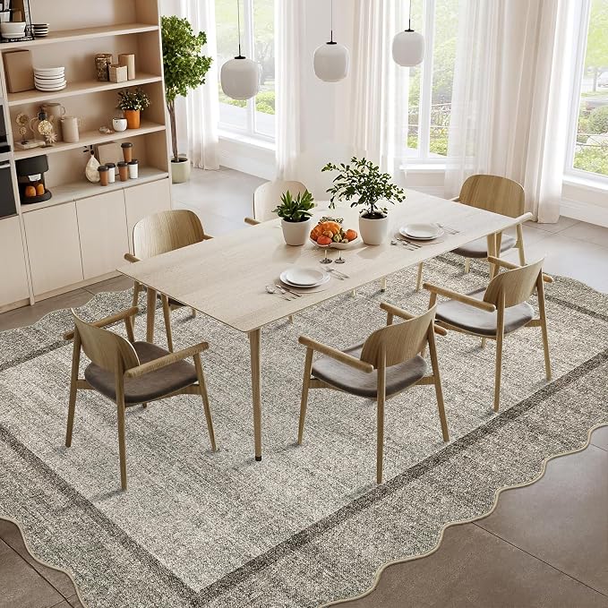 GarveeHome Scalloped Washable Area Rug 4x6 Small Entryway Rug Non Slip | Brown - Image 9