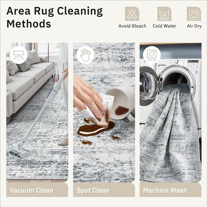 Soalmost 12x15 Washable Area Rugs Soft Living Room Rug Abstract Grey | Large - Image 6