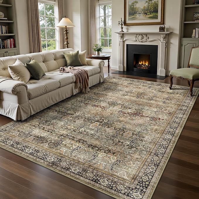 5x7 Area Rugs - Washable Vintage Retro Living Room Rug, Soft Ultra Thin Non by Yarooge