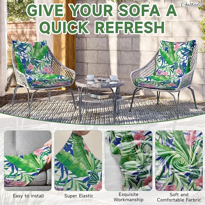 CALBODE 14 Pcs Stretch Sofa Chair Seat Cushion Covers, Tropical Plant | Washable - Image 4