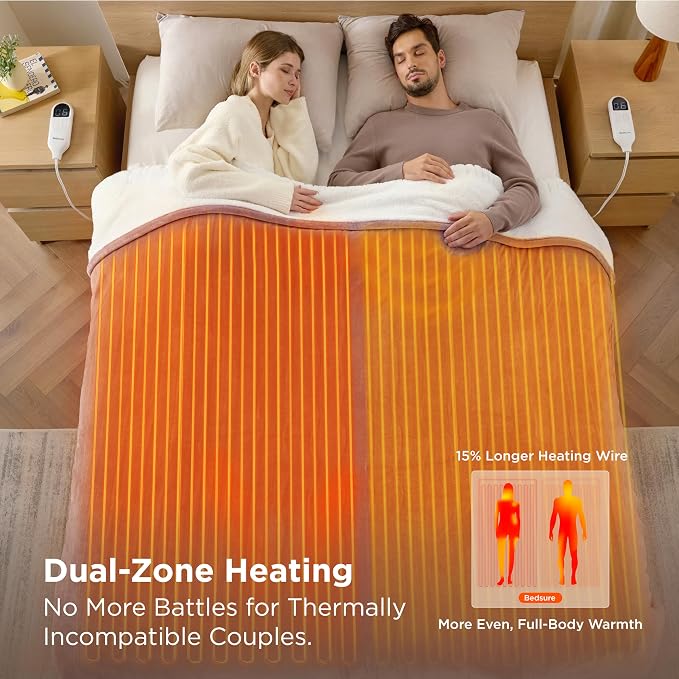 Bedsure Heated Blanket King Size, Dual Control Electric Blanket, 6 Heat/6 Timer - Image 3