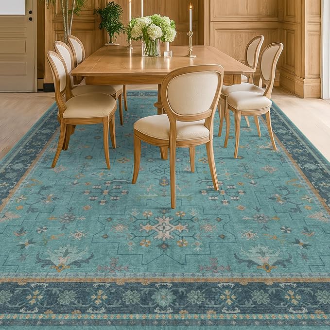 Large Boho 8x12 Teal Green Washable Living Room Rug - Image 6
