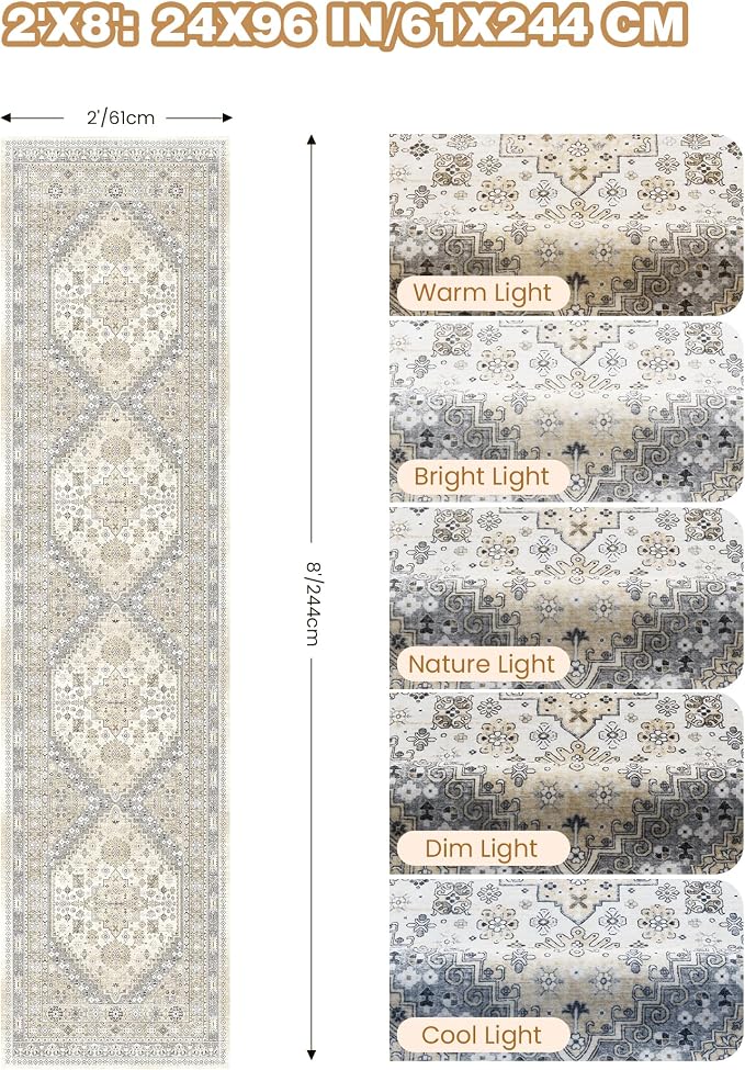 Runner Rug 2x8 Runners for Hallways Non Slip Washable Rugs, Low Pile Soft - Image 2