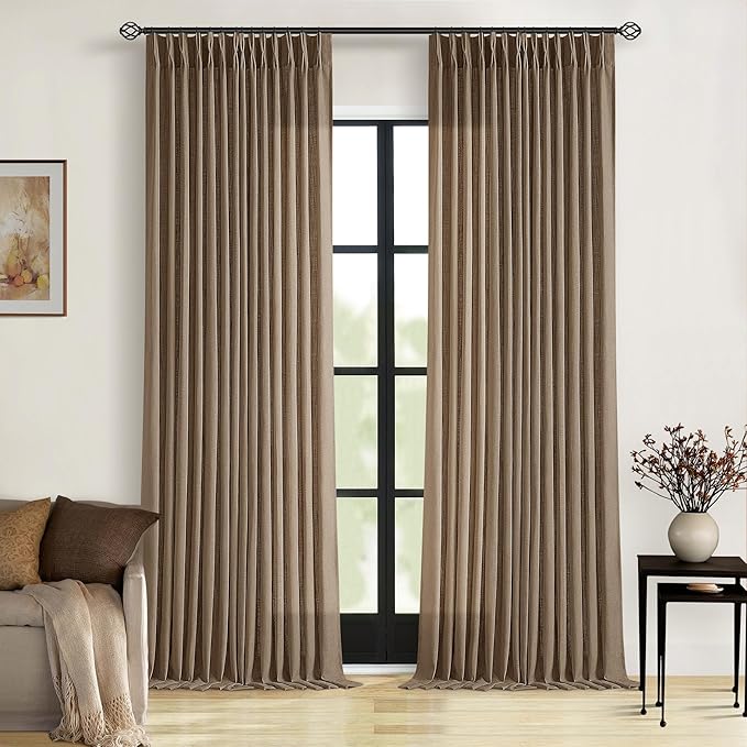 Dutch Cocoa Pinch Pleated 90 Inch Light Filtering Linen Curtains | Semi Sheer - Image 9