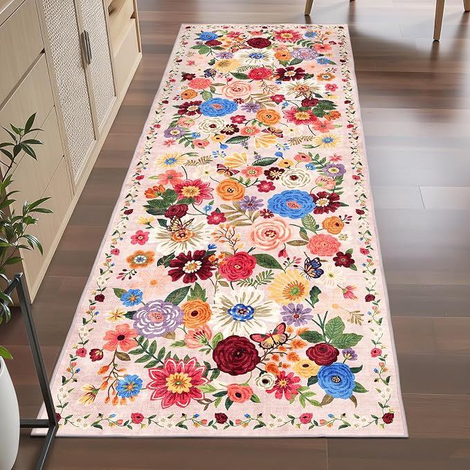 Blush Floral Hallway Runner Rug 3x7 - Image 6