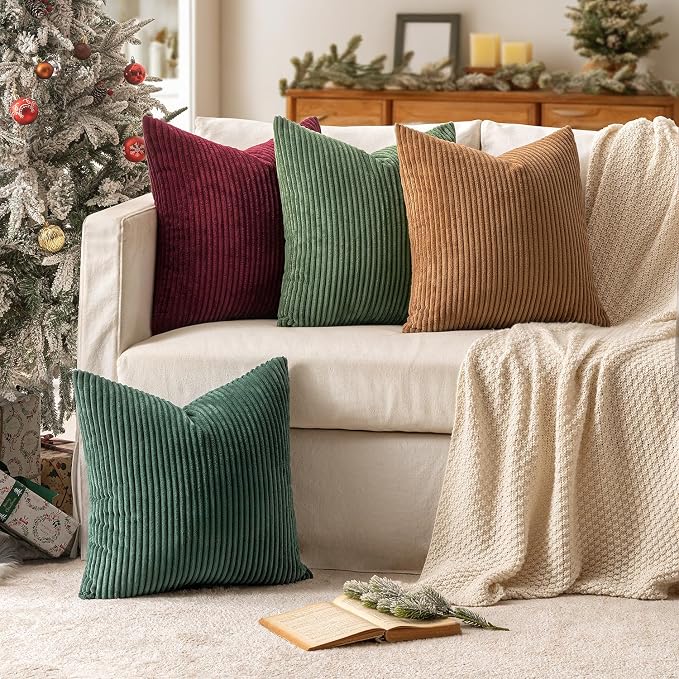 MIULEE Soft Corduroy Decorative Throw Pillow Covers Christmas Green 18x18 | Set - Image 2