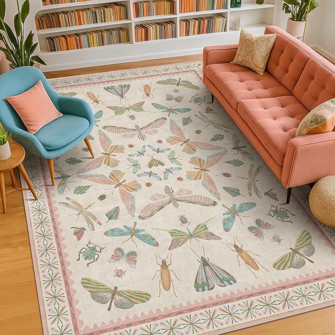 Washable 5x8 Light Pink Rug for Bedroom - Image 3