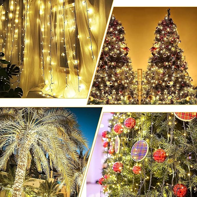 QUWIN Led Outdoor Christmas String Lights, 500 LED UL Certified 8 Lighting Modes, Indoor & Outside Waterproof Fairy Light for Christmas Tree, Patio, Holidays, Party (180 Ft Warm White)