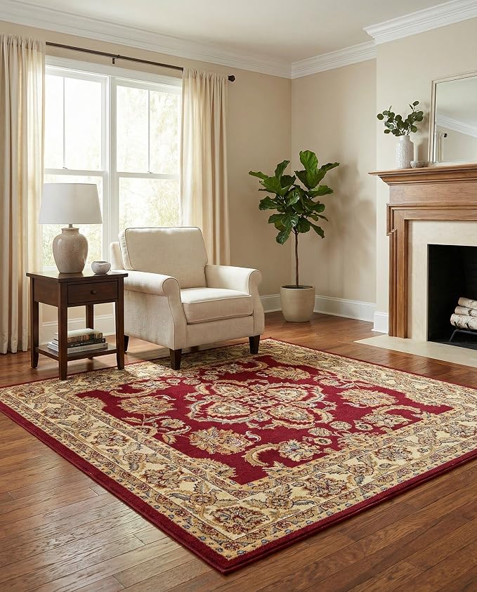 Rugs.com Aditi Collection Rug – 6 Ft Square Red Medium-Pile Rug Perfect by Rugscom