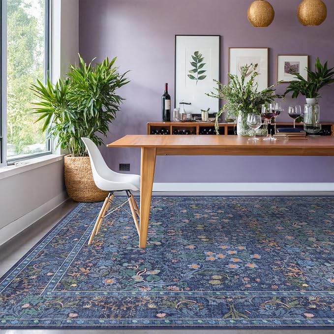 Boho 8x12 Washable Dark Blue Rug - Image 3
