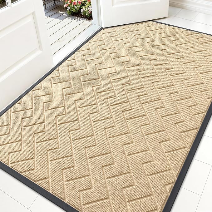 OLANLY Front Door Mat Outside 59x34, All-Season Absorbent Rubber Doormat | Beige by OLANLY
