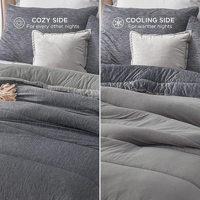 Bedsure King Comforter Set - Cooling and Warm Bed Set, Dark Grey Reversible Bedding for All Season, 3 Pieces, 1 King Size Comforter (102"x90") and 2 Pillow Cases (20"x36")