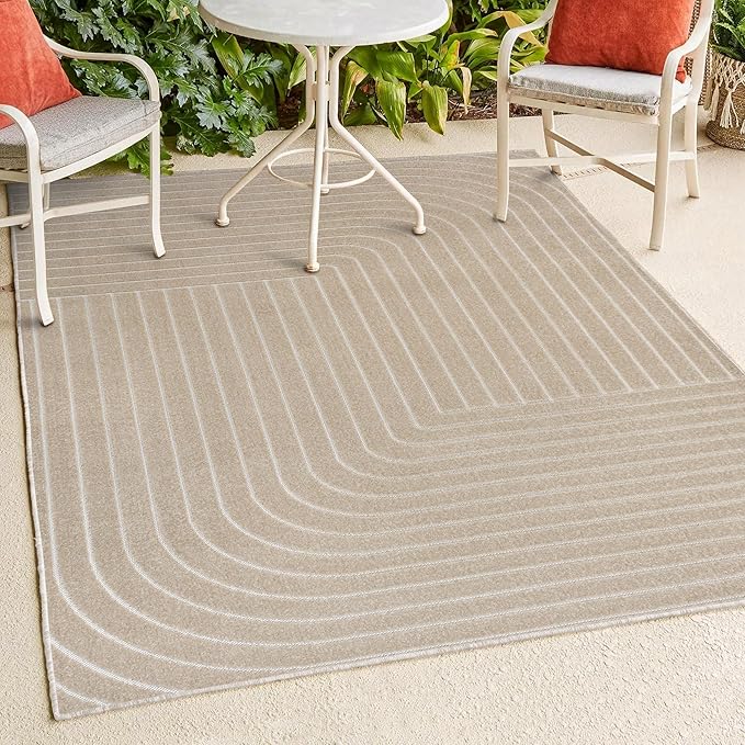 Eyely NCS101E-8 Odense High-Low Minimalist Angle Geometric Beige/Cream 8 ft. x 10 ft. Indoor/Outdoor Area Rug, for Home, Backyard, Patio, Porch, Bedroom, Kitchen, Living Room