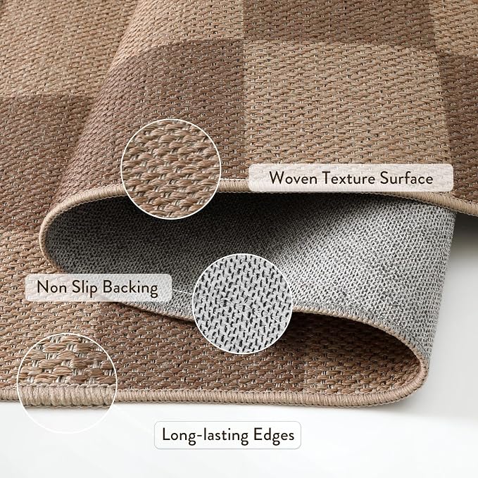 Lahome Checkered Easy Jute Living Room Rug, 5x7 Outdoor Patio Rugs Washable | - Image 5