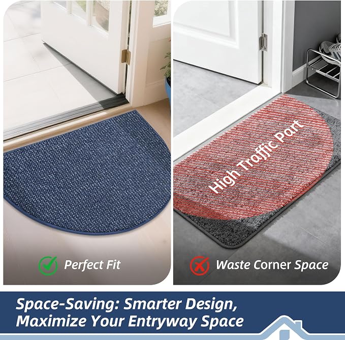 BEQHAUSE Dirt Trapper Door Mat 17" x 30" Half Circle Non Slip Rugs, Absorbent - Image 6