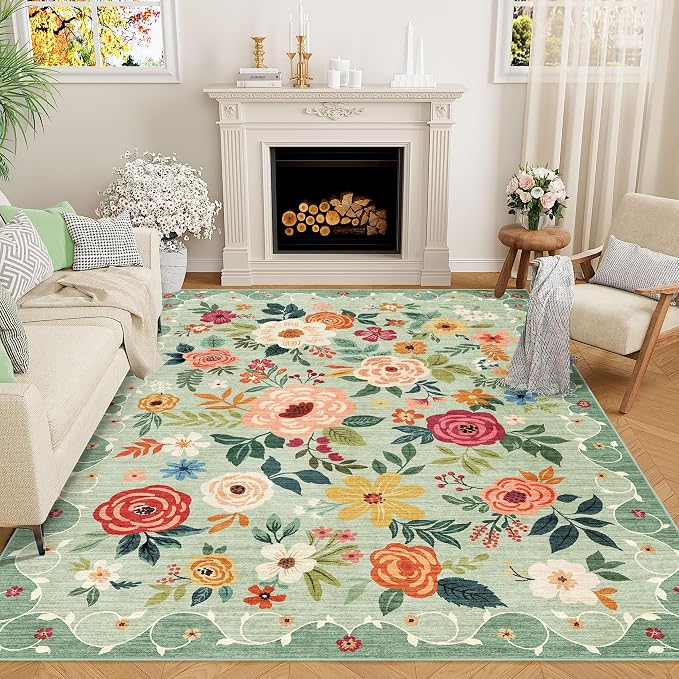 DUKINO 4x6 Area Rug, Floral Washable Rug Non Slip Office Chair Mat, Stain - Image 9