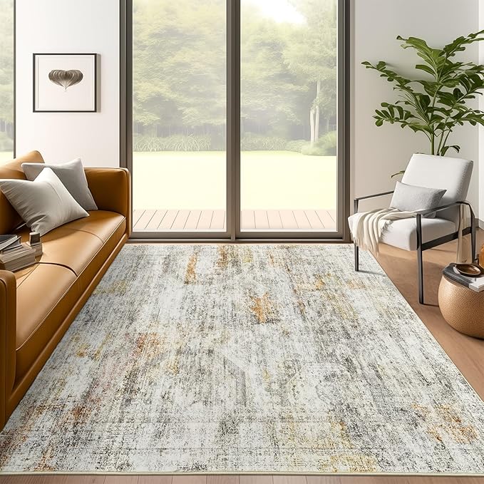 Soalmost 5x7 Area Rugs Grey/Rust Low Pile Washable Trendy Faded Style Rug | by Soalmost