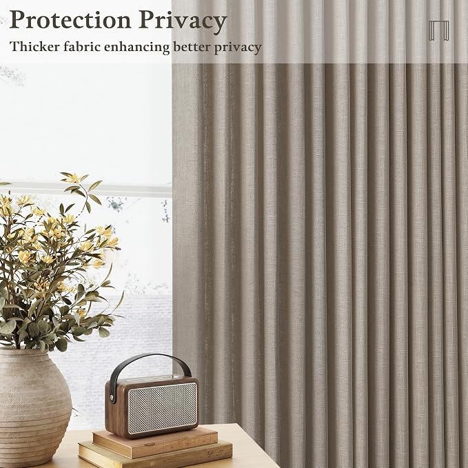 Burlywood Linen Pleated Semi Sheer Curtains 80 Inches Long 50 Inch Wide | Taupe - Image 4