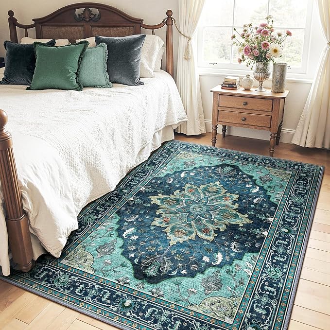 RELEANY Washable Area Rug, Teal | Non-Slip, Water Repellent, Pet Friendly by RELEANY