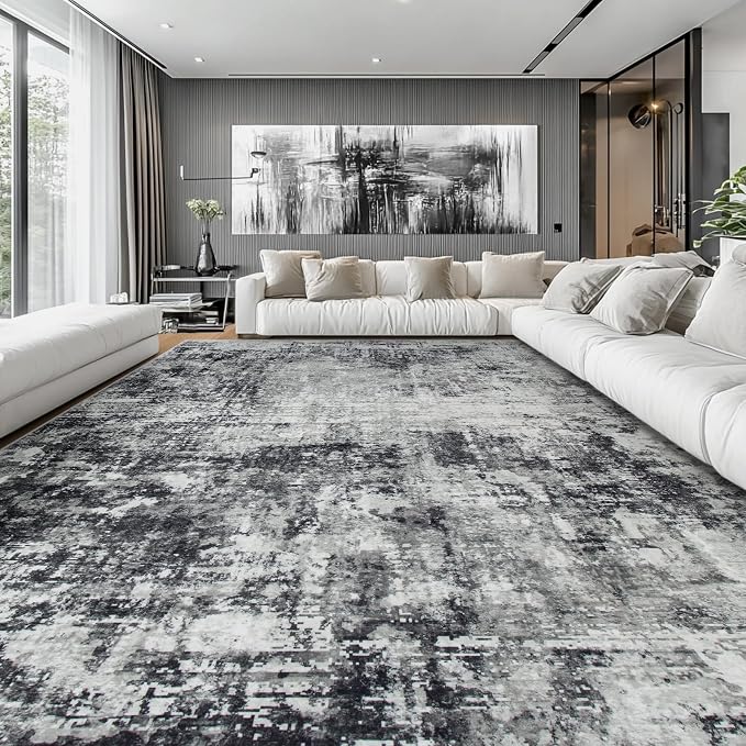 Aelenmu 10x14 Area Rugs for Living Room Dining Room Washable Black Grey | Soft - Image 2