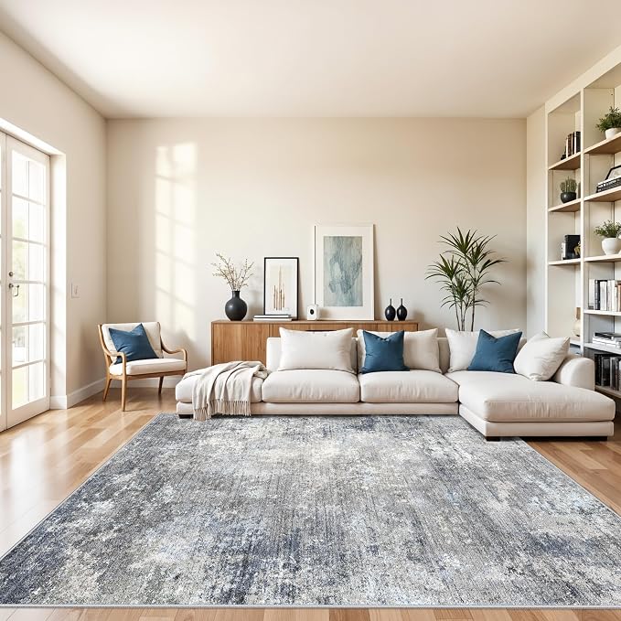 8x10 Washable Living Room Rug – Modern Neutral Abstract Large Area Rug by BYYVOORugsforYourHome