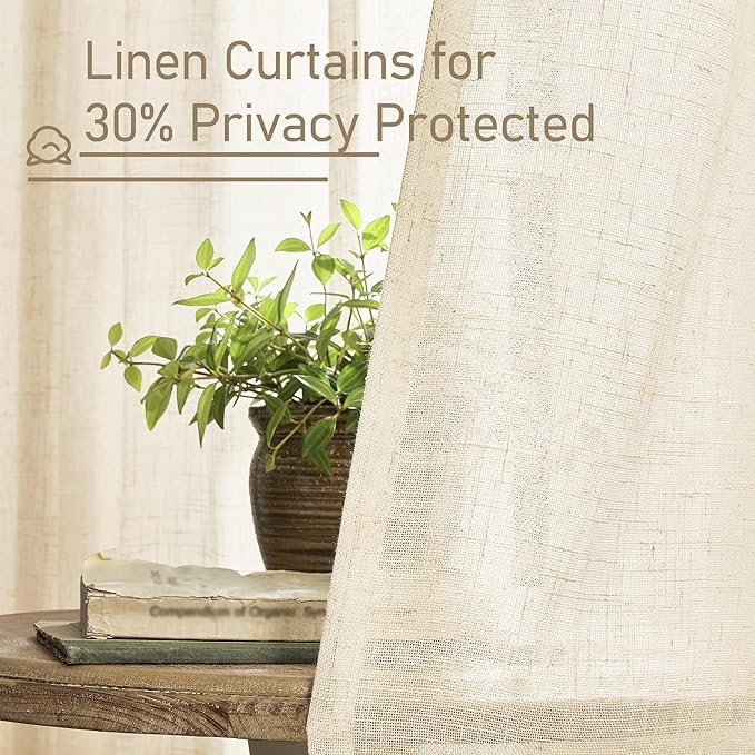Beige Linen Semi Sheer Curtains 48 Inch - Image 5