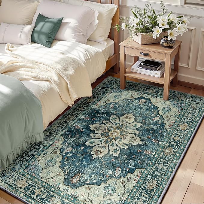 RELEANY Washable Area Rug, Water Repellent, Pet Friendly, Vintage Floral Boho by RELEANY