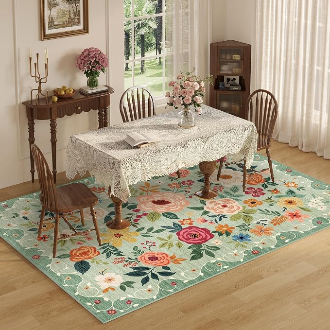 DUKINO 6x9 Area Rugs, Floral Washable Rug - Image 9