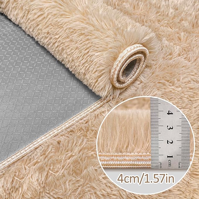 2x6 Bedside Area Rugs for Bedroom Soft Fluffy Shag Beige Rug for Hallway - Image 5
