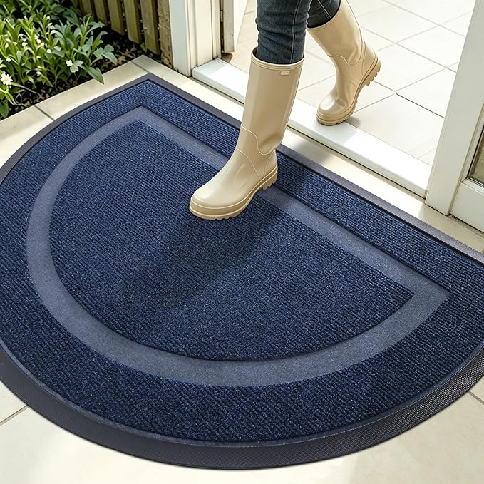 OLANLY Half Circle Front Door Mat Outside 35x23 All-Season Rubber Doormat | Blue by OLANLY