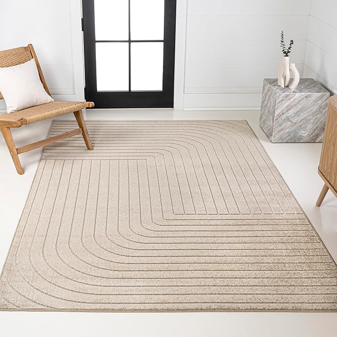 Eyely NCS101E-3 Odense High-Low Minimalist Angle Geometric Beige/Cream 3 ft. x 5 ft. Indoor/Outdoor Area Rug, for Home, Backyard, Patio, Porch, Bedroom, Kitchen, Living Room