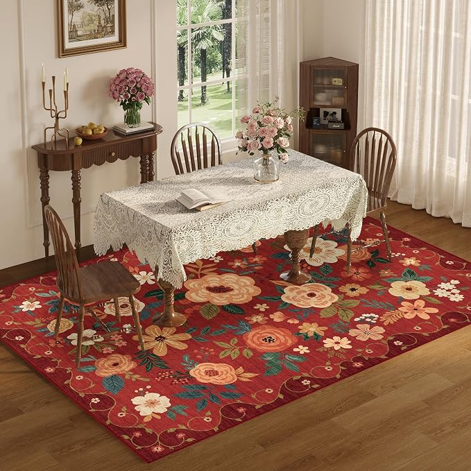 DUKINO 5x7 Area Rugs, Floral Washable Rug - Image 4