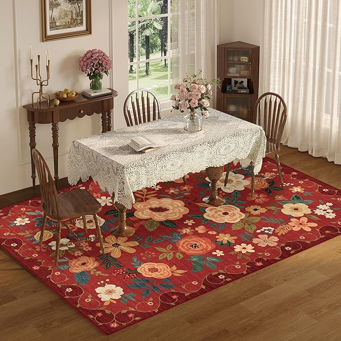 DUKINO 8x10 Area Rugs, Floral Washable Living Room Rug Non Slip, Stain Resistant - Image 4