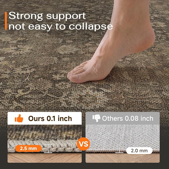 4x6 Brown Linen Look Washable Area Rug - Image 9