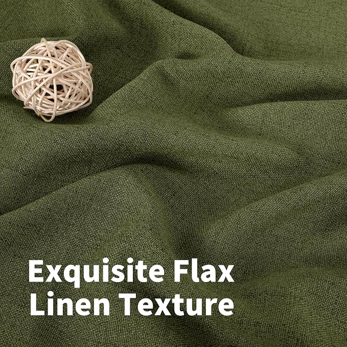 YoungsTex Olive Green Linen Curtains 45 Inch Length 2 Panels - Image 4