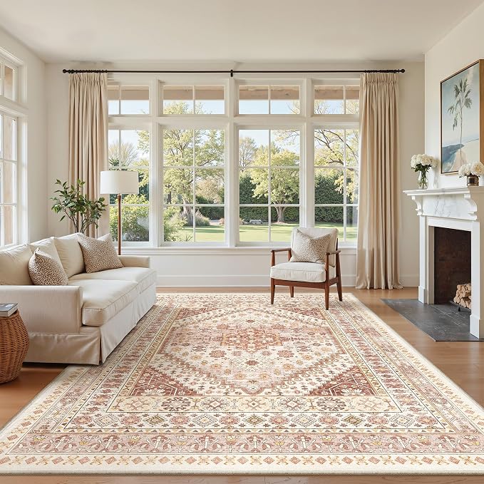 6x9 Area Rugs for Living Room, Large Washable Rug, Dining Room, Low Pile by Zesthome