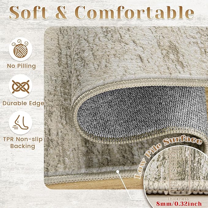Washable Rug 6x9 Area Rugs for Living Room: Neutral Soft Rug Abstract Non Slip - Image 4
