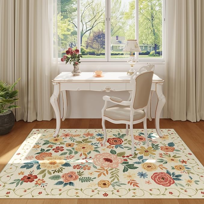 DUKINO 3x5 Area Rug, Floral Washable Rug - Image 3