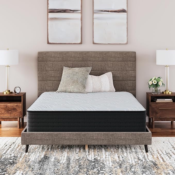 Signature Design by Ashley Twin Size Palisades 14 Inch Plush Hybrid Mattress with Quick Response Gel Memory Foam, Fiberglass Free, Mattress In A Box