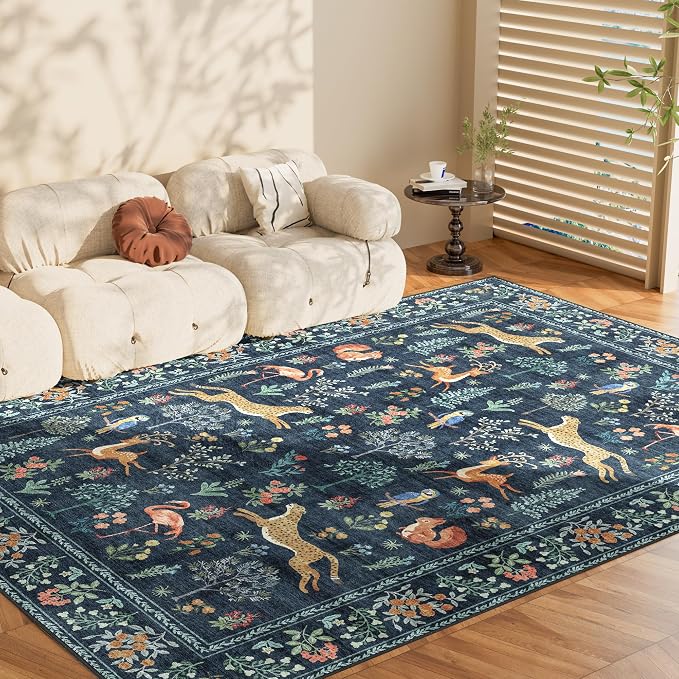DUKINO 9x12 Area Rug for Living Room Washable Animal Rug Non Slip Navy Blue | - Image 9