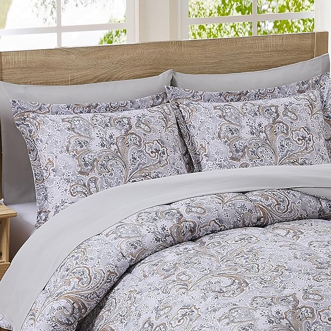 Paisley Comforter Set Twin Size with Sheets Bed in a Bag – Deep Pocket Fitted Sheet with Elastic Corners, Cozy Comforter, Pillowcases & Shams – Soft Microfiber All Season Bedding – Machine Washable