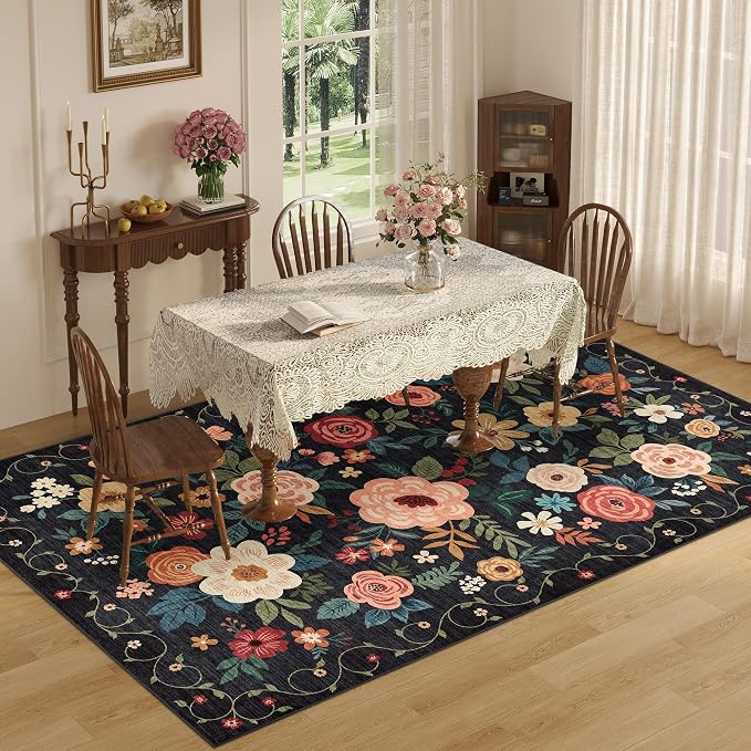 DUKINO 5x8 Area Rug for Bedroom, Soft Floral Washable Rug Non Slip, - Image 5