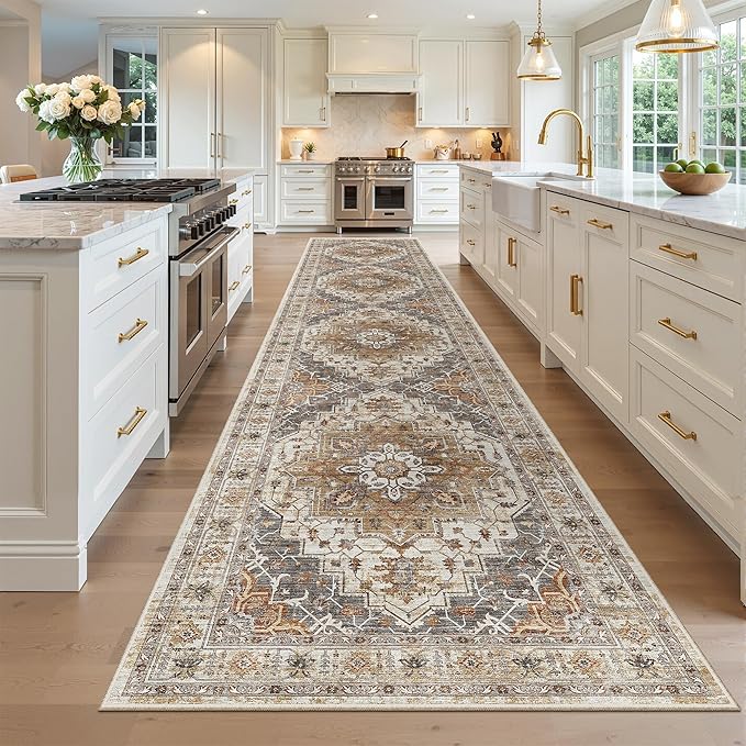 Madane Hallway Runner Rug 3x16 Washable Kitchen Runners Long, Turmeric/Grey | - Image 4