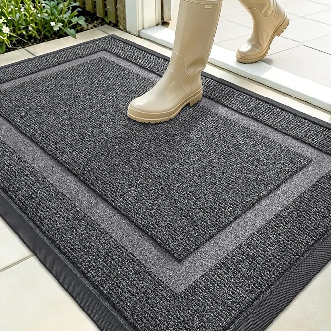 OLANLY Front Door Mat Outside 35x23, All-Season Heavy-Duty Rubber Doormat | Grey by OLANLY