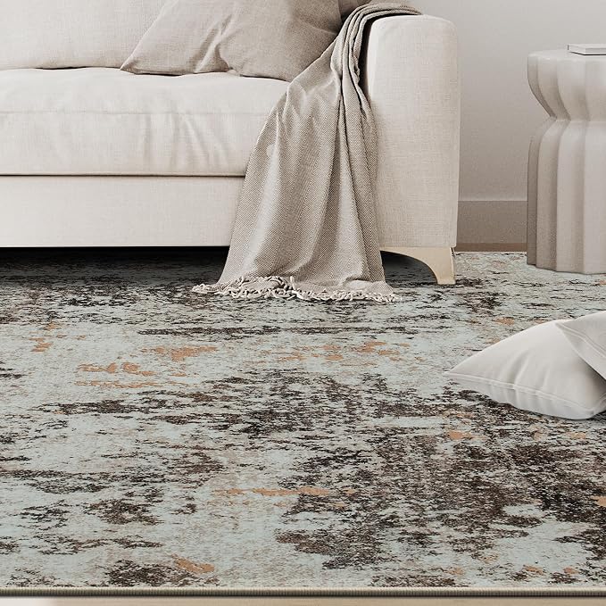 6x9 Area Rugs for Living Room Washable Bedroom Dining Room Brown Beige | Modern - Image 9