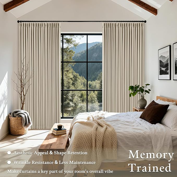 Oatmeal Pinch Pleated Blackout 90 Inch Curtains 70 Inch Wide Dual Layer | Pinch - Image 5
