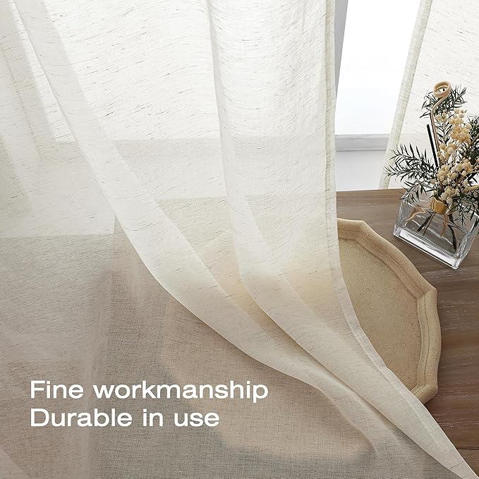 Simplebrand Natural Linen Textured Sheer Curtains 72 inches Long 2 Panels - Image 5