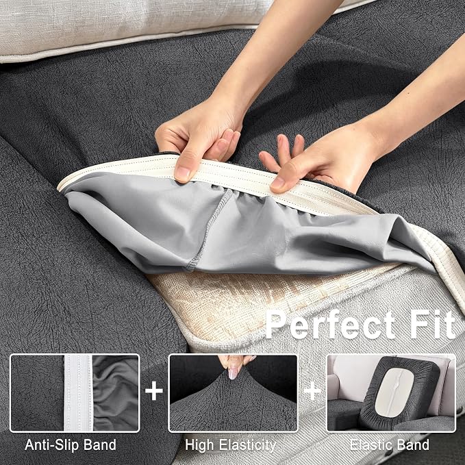 ANARACHON Leather Look Couch Cushion Covers Sofa Seat Slipcovers Sets Couches - Image 4